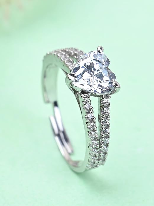Clara 925 Sterling Silver Zilvia Heart Solitaire Ring with Swiss Zirconia - Platinum Plated