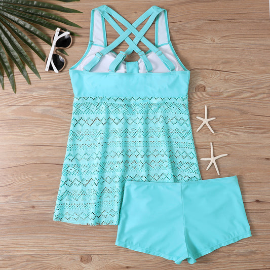 High Waist Plus Size Openwork Mesh Swimsuit Girl