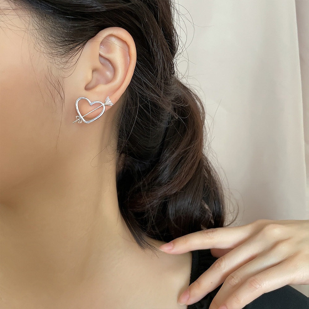 Minimalist Heart-Shaped Earrings for Women – Silver Tone