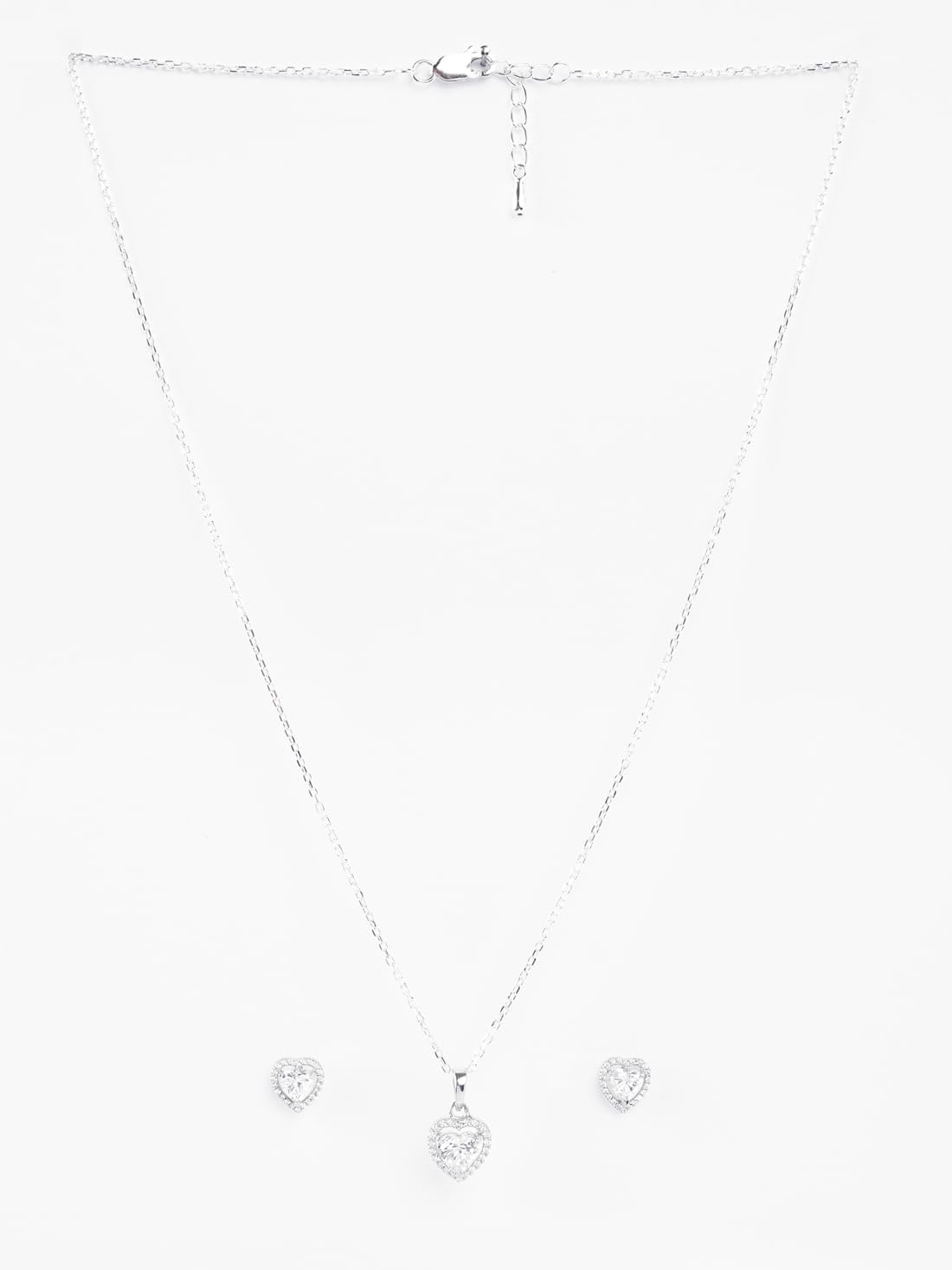 Clara 925 Sterling Silver Zilvia Heart Solitaire Pendant Earrings Chain Ring Jewellery Set | Platinum Plated, Swiss Zirconia |Gift for Women and Girls