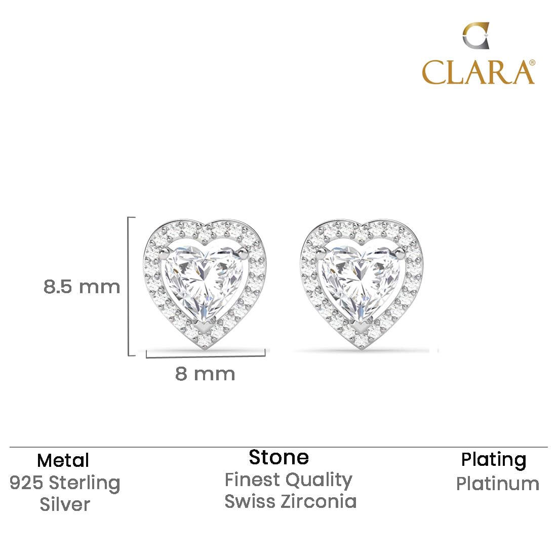Clara 925 Sterling Silver Zilvia Heart Solitaire Pendant Earrings Chain Ring Jewellery Set | Platinum Plated, Swiss Zirconia |Gift for Women and Girls