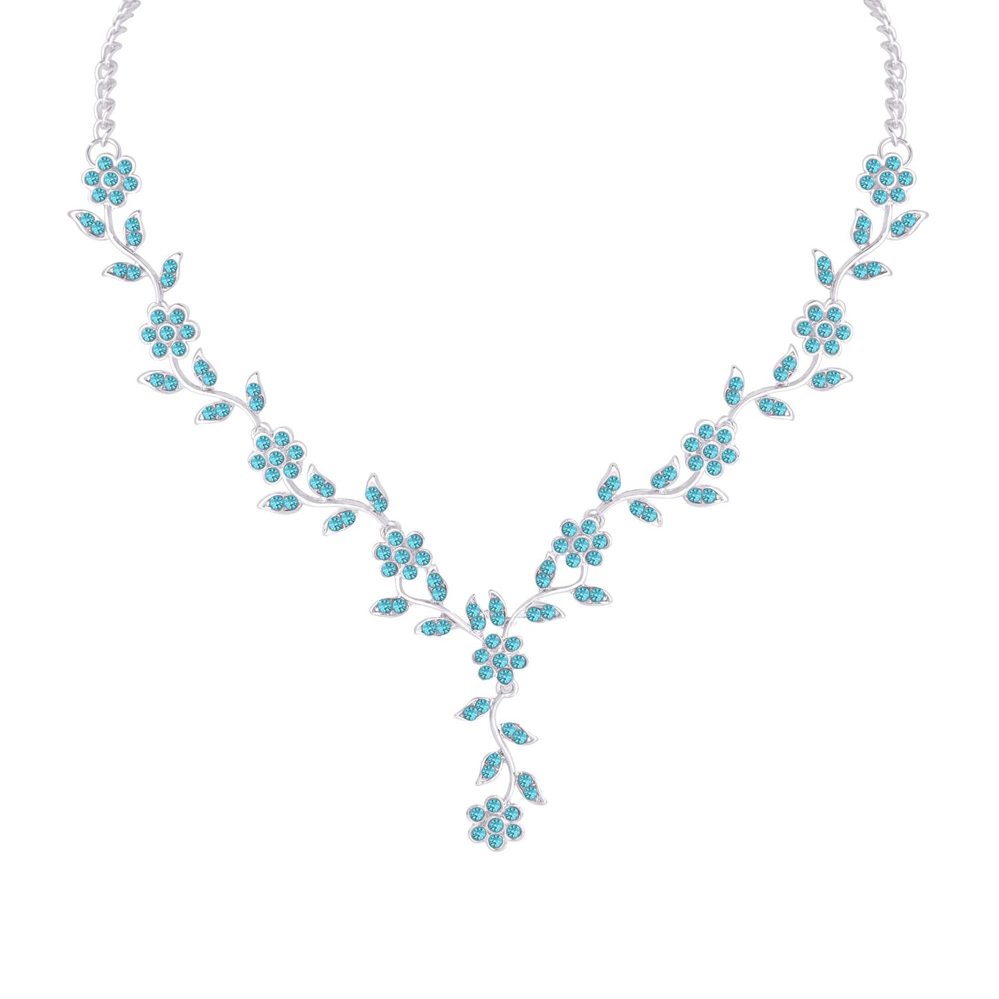 Atasi International American Diamond Style Silver Plated Necklace with Earrings Jewellery Set for Women – Perfect for Party, Wedding, and Engagement