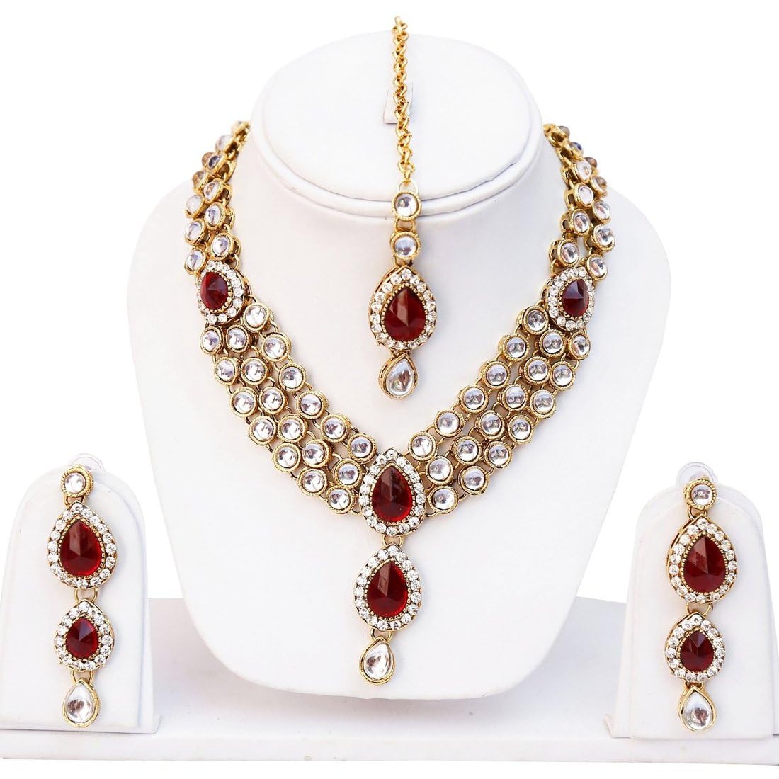Shining Diva Latest Stylish 18k Gold Plated Traditional Kundan Necklace Jewellery Set for Women