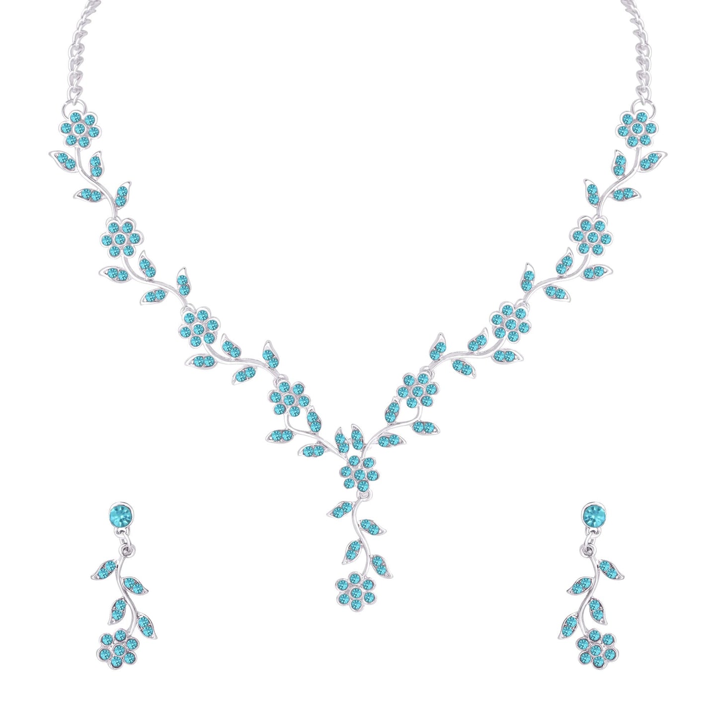 Atasi International American Diamond Style Silver Plated Necklace with Earrings Jewellery Set for Women – Perfect for Party, Wedding, and Engagement