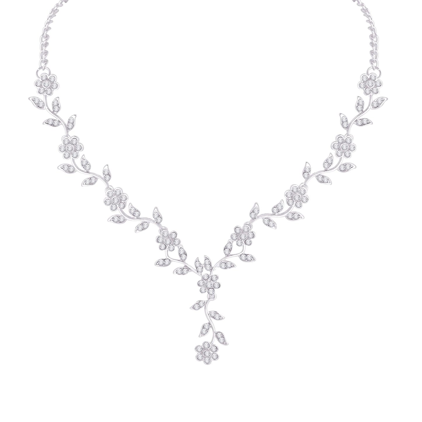 Atasi International American Diamond Style Silver Plated Necklace with Earrings Jewellery Set for Women – Perfect for Party, Wedding, and Engagement