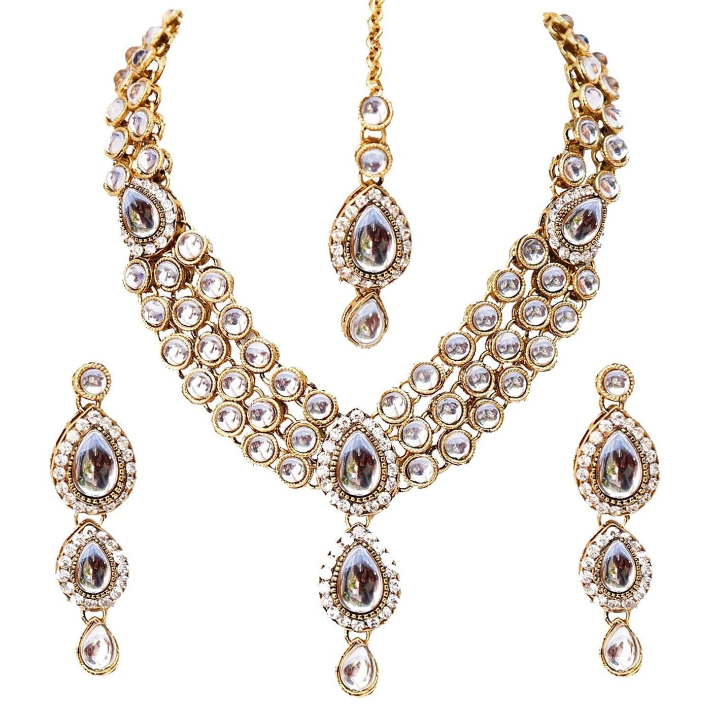 Shining Diva Latest Stylish 18k Gold Plated Traditional Kundan Necklace Jewellery Set for Women