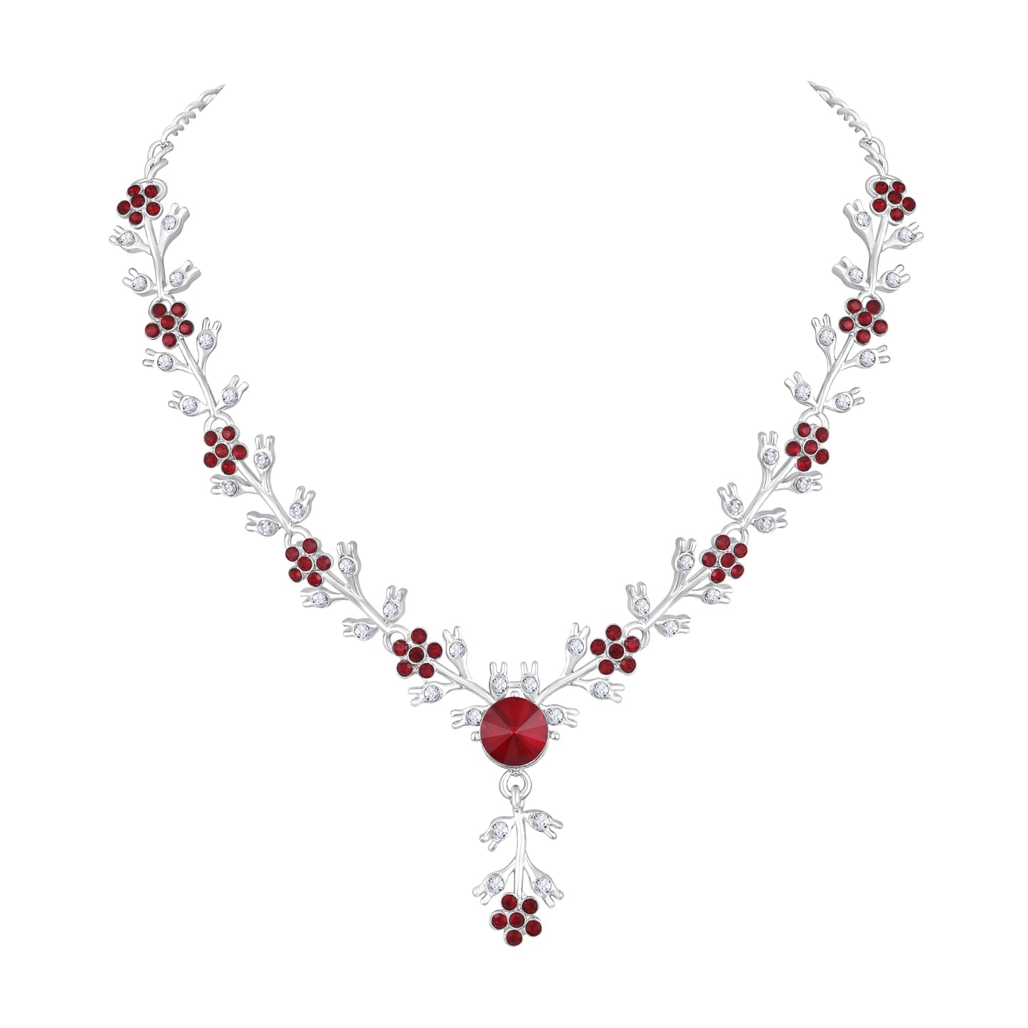 Atasi International American Diamond Style Silver Plated Necklace with Earrings Jewellery Set for Women – Perfect for Party, Wedding, and Engagement