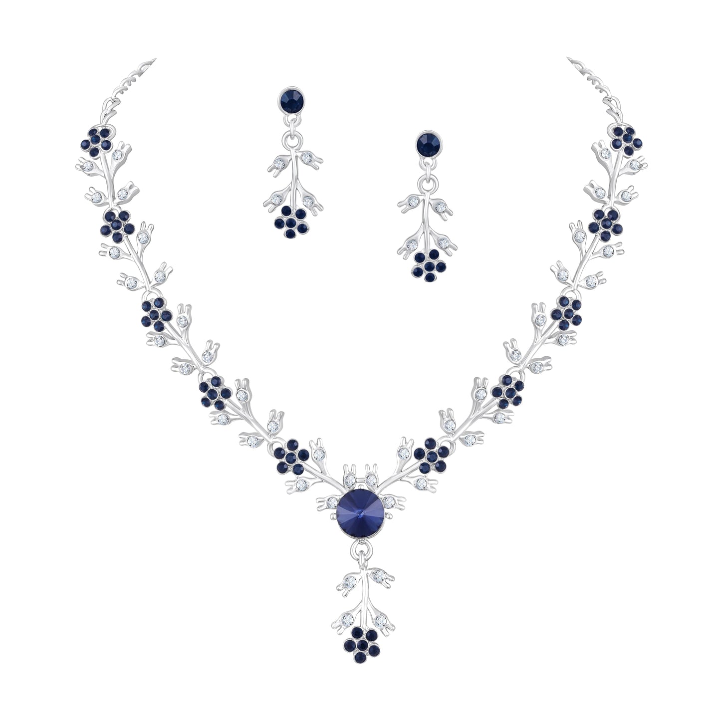 Atasi International American Diamond Style Silver Plated Necklace with Earrings Jewellery Set for Women – Perfect for Party, Wedding, and Engagement