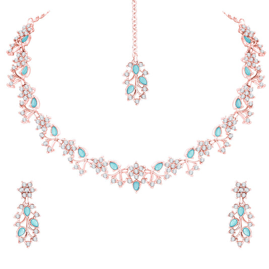 Atasi International American Diamond AD with Colorful Crystal Necklace Jewellery Set for Women/Girls | Perfect for Weddings, Parties & Festive Occasions