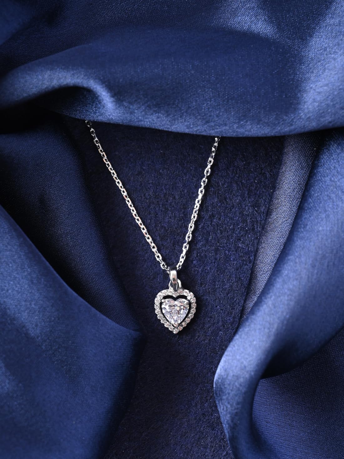 Clara 925 Sterling Silver Zilvia Heart Solitaire Pendant Earrings Chain Ring Jewellery Set | Platinum Plated, Swiss Zirconia |Gift for Women and Girls