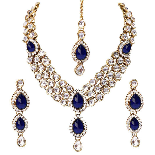 Shining Diva Latest Stylish 18k Gold Plated Traditional Kundan Necklace Jewellery Set for Women
