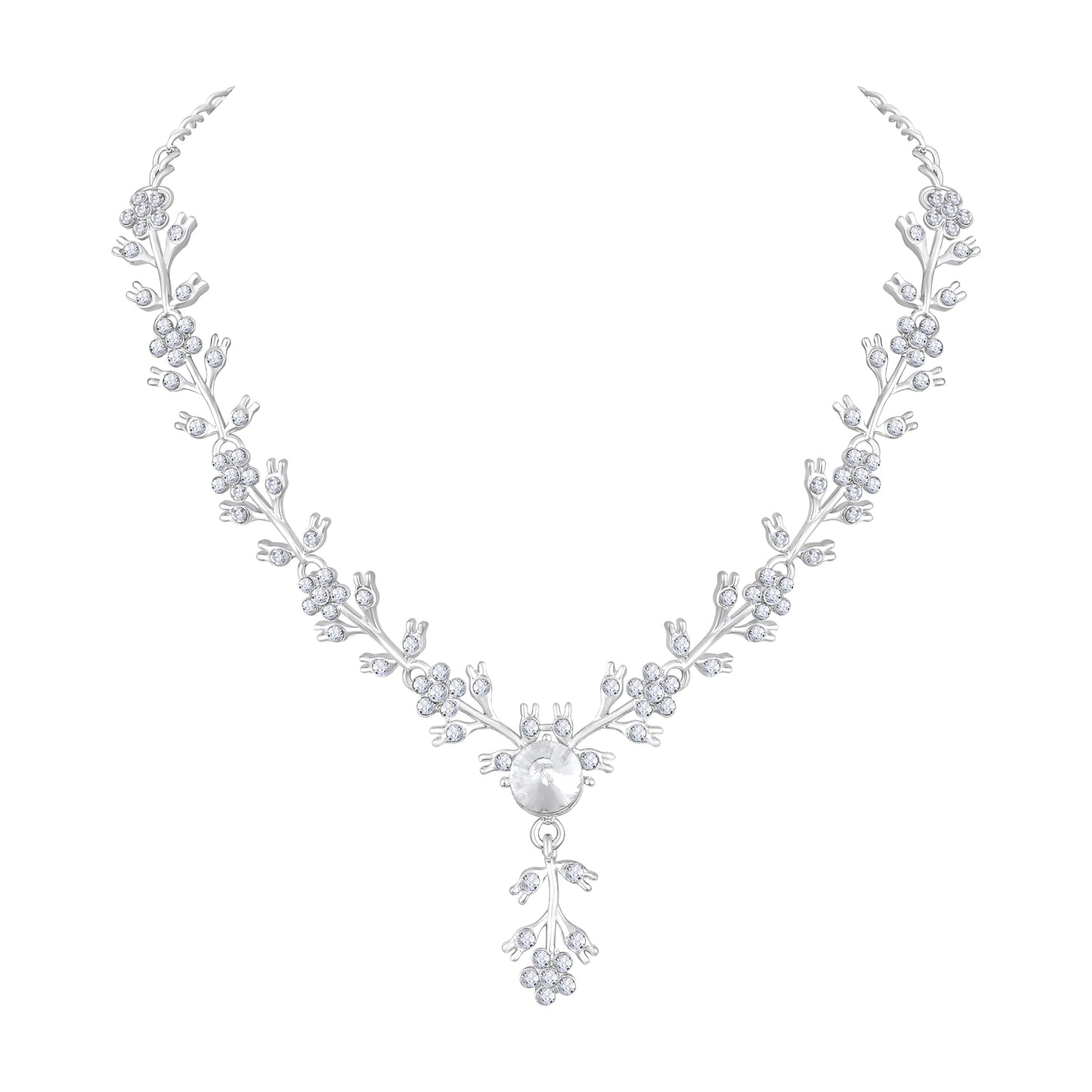 Atasi International American Diamond Style Silver Plated Necklace with Earrings Jewellery Set for Women – Perfect for Party, Wedding, and Engagement