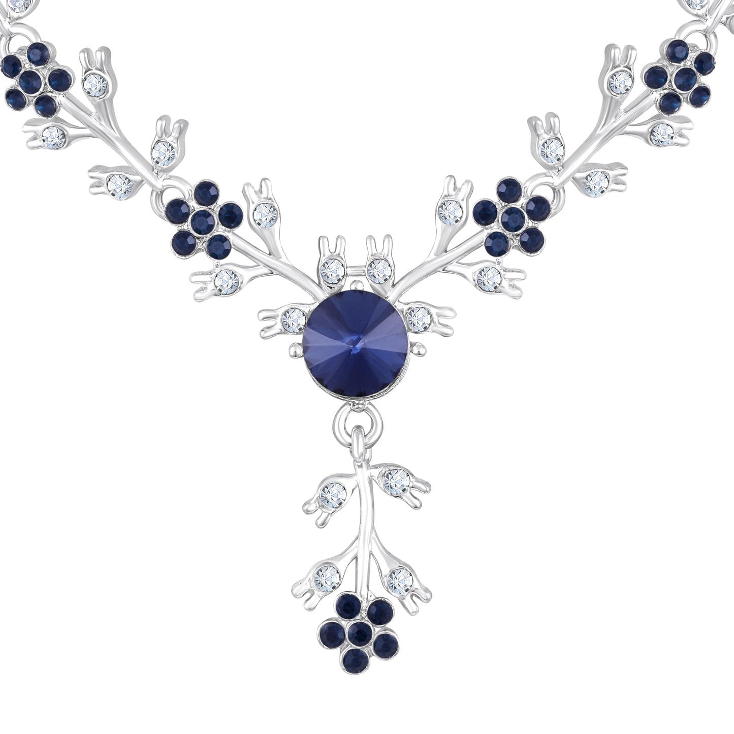 Atasi International American Diamond Style Silver Plated Necklace with Earrings Jewellery Set for Women – Perfect for Party, Wedding, and Engagement