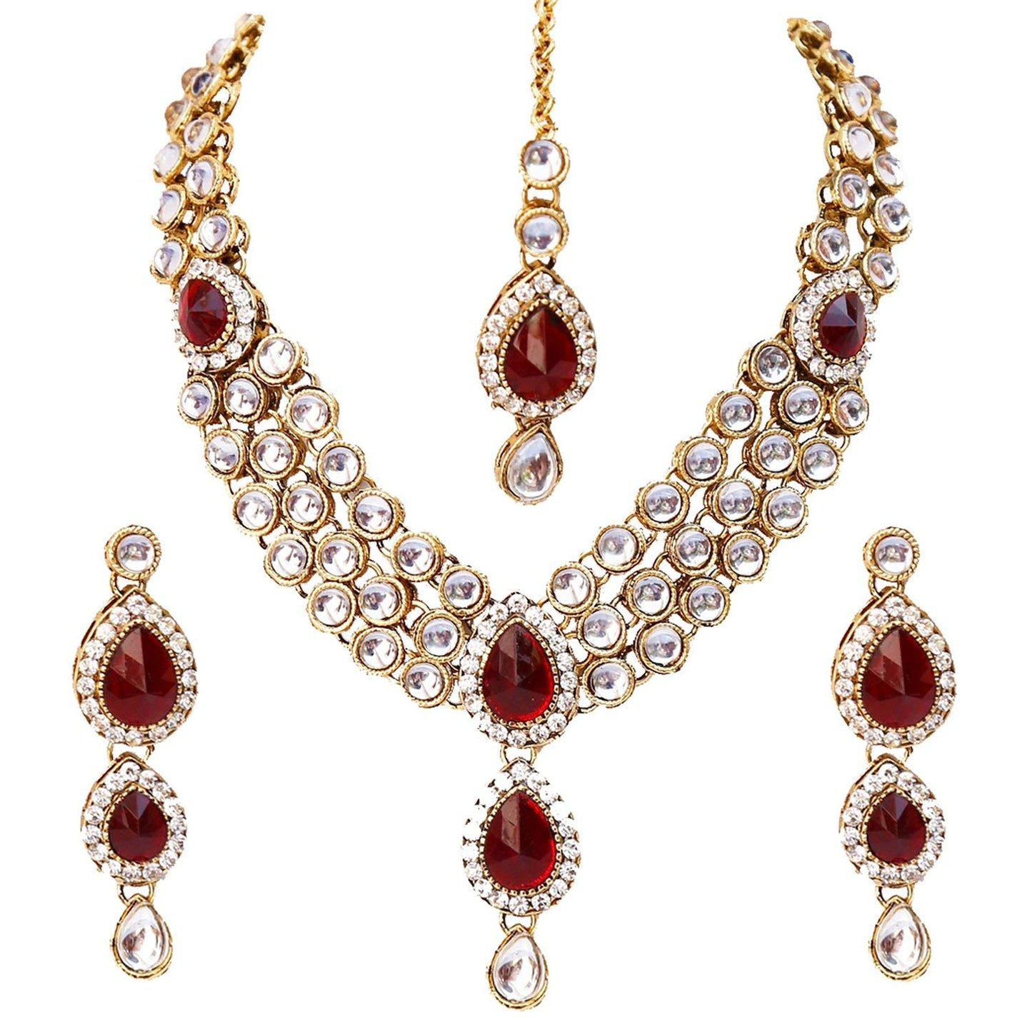 Shining Diva Latest Stylish 18k Gold Plated Traditional Kundan Necklace Jewellery Set for Women