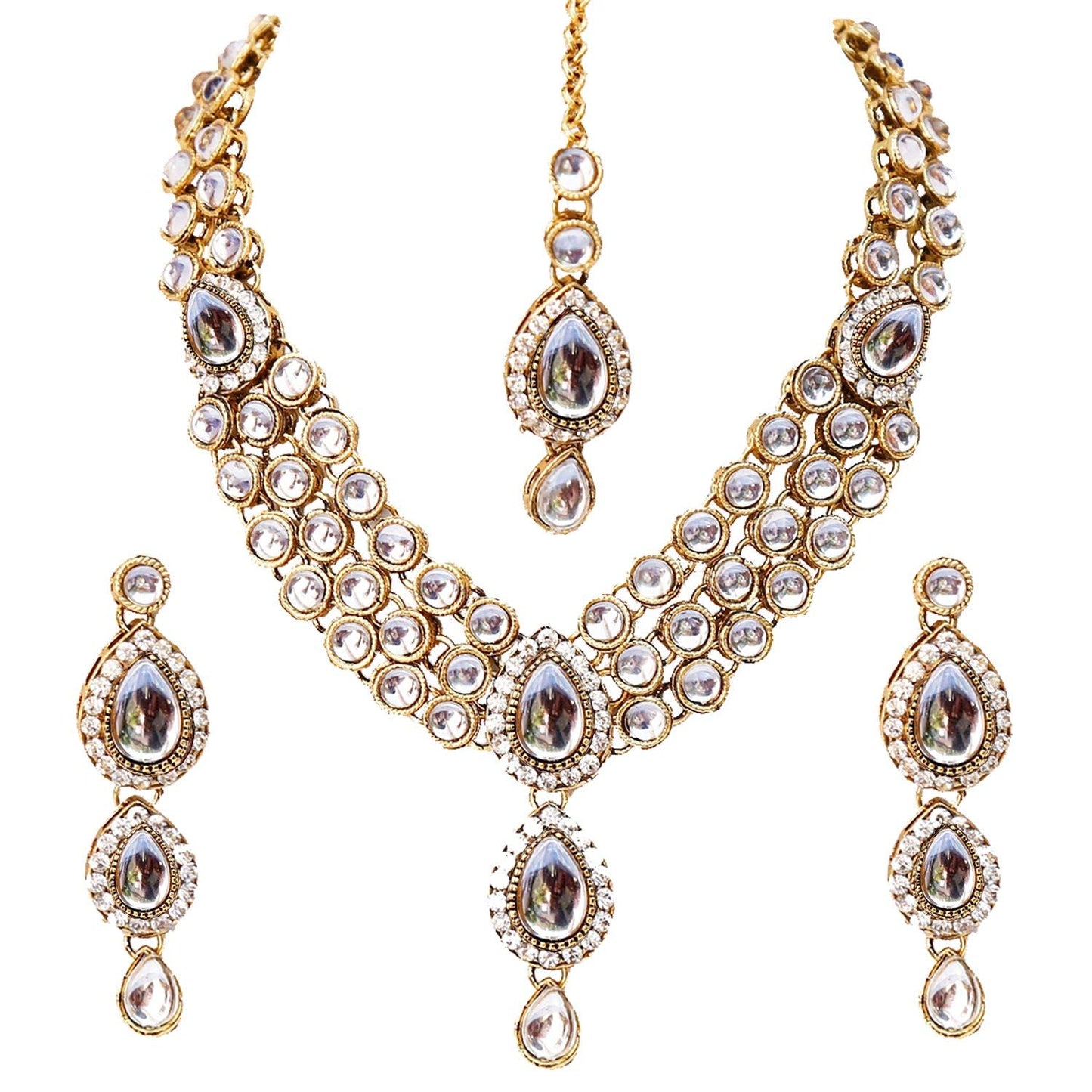 Shining Diva Latest Stylish 18k Gold Plated Traditional Kundan Necklace Jewellery Set for Women