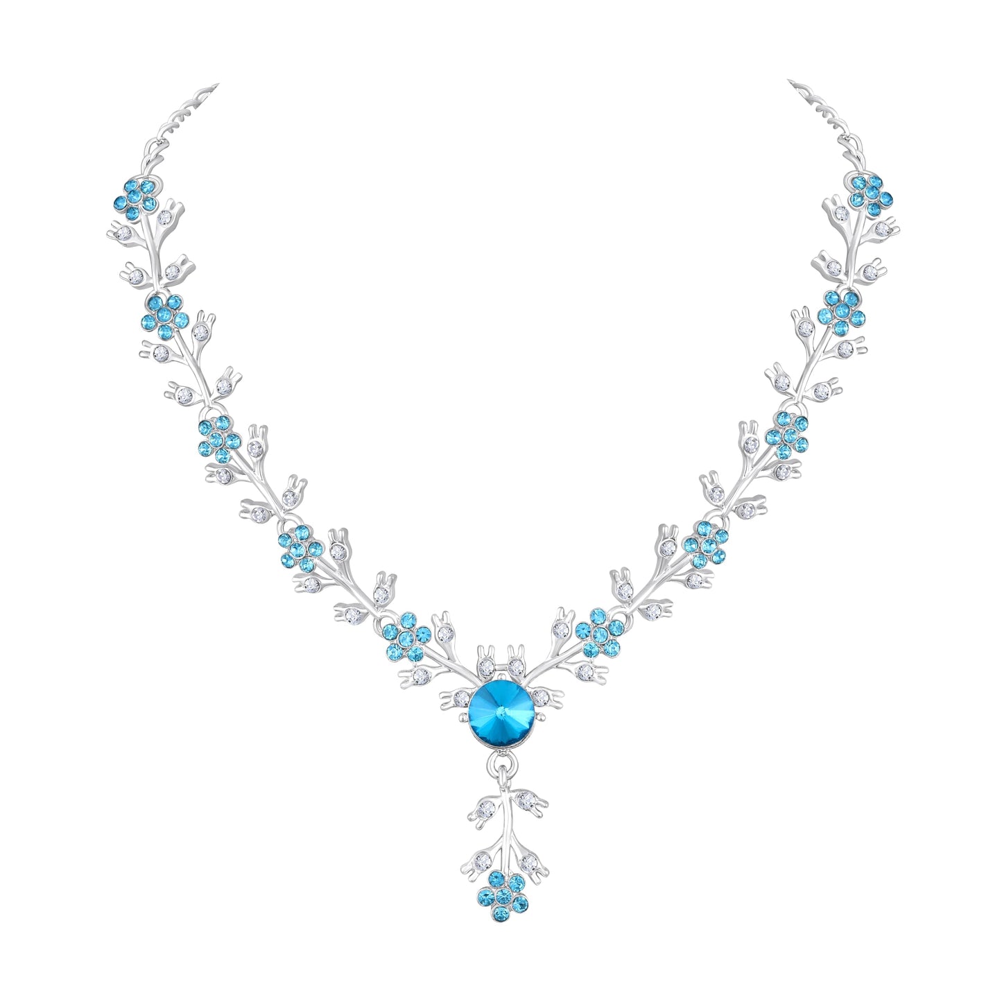 Atasi International American Diamond Style Silver Plated Necklace with Earrings Jewellery Set for Women – Perfect for Party, Wedding, and Engagement