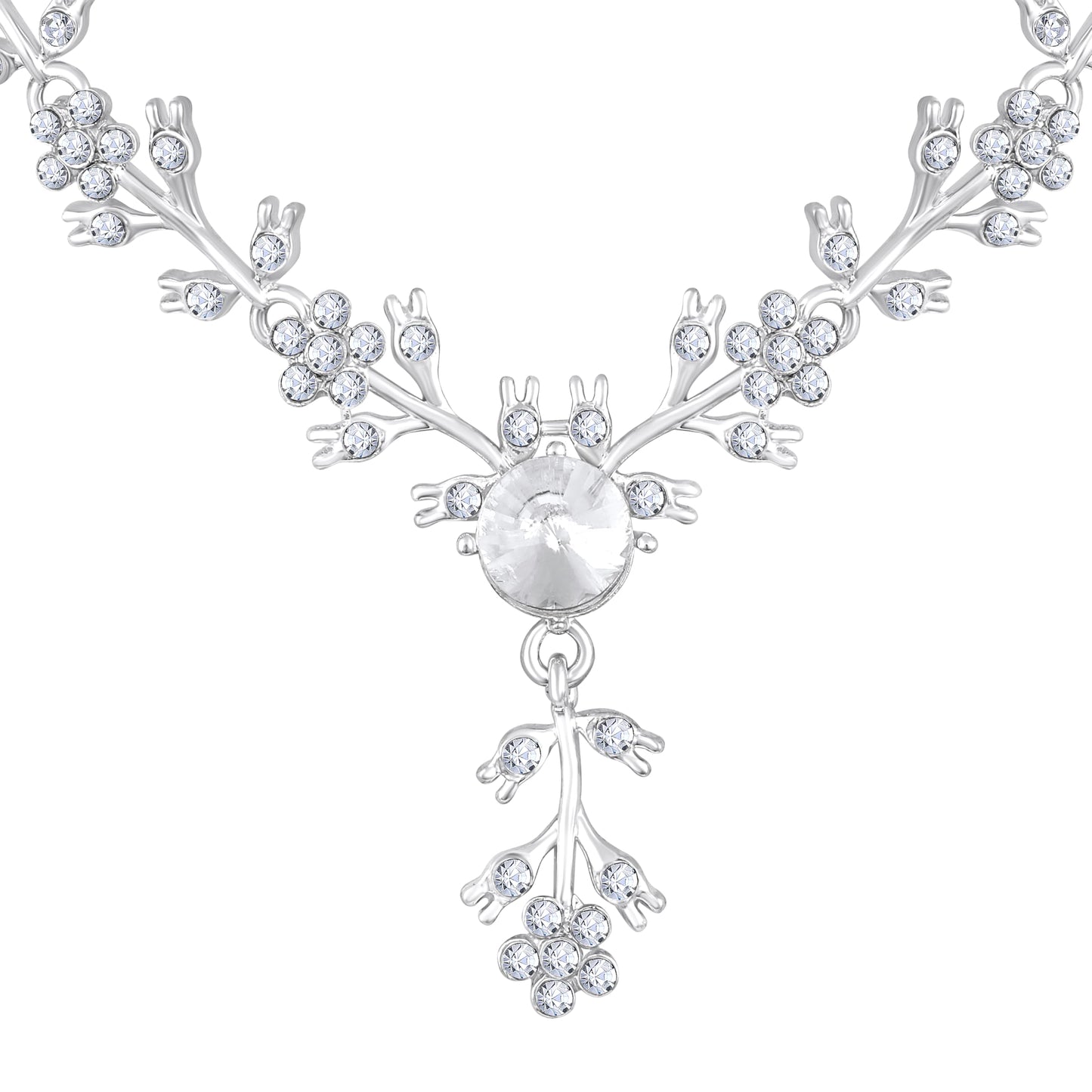 Atasi International American Diamond Style Silver Plated Necklace with Earrings Jewellery Set for Women – Perfect for Party, Wedding, and Engagement