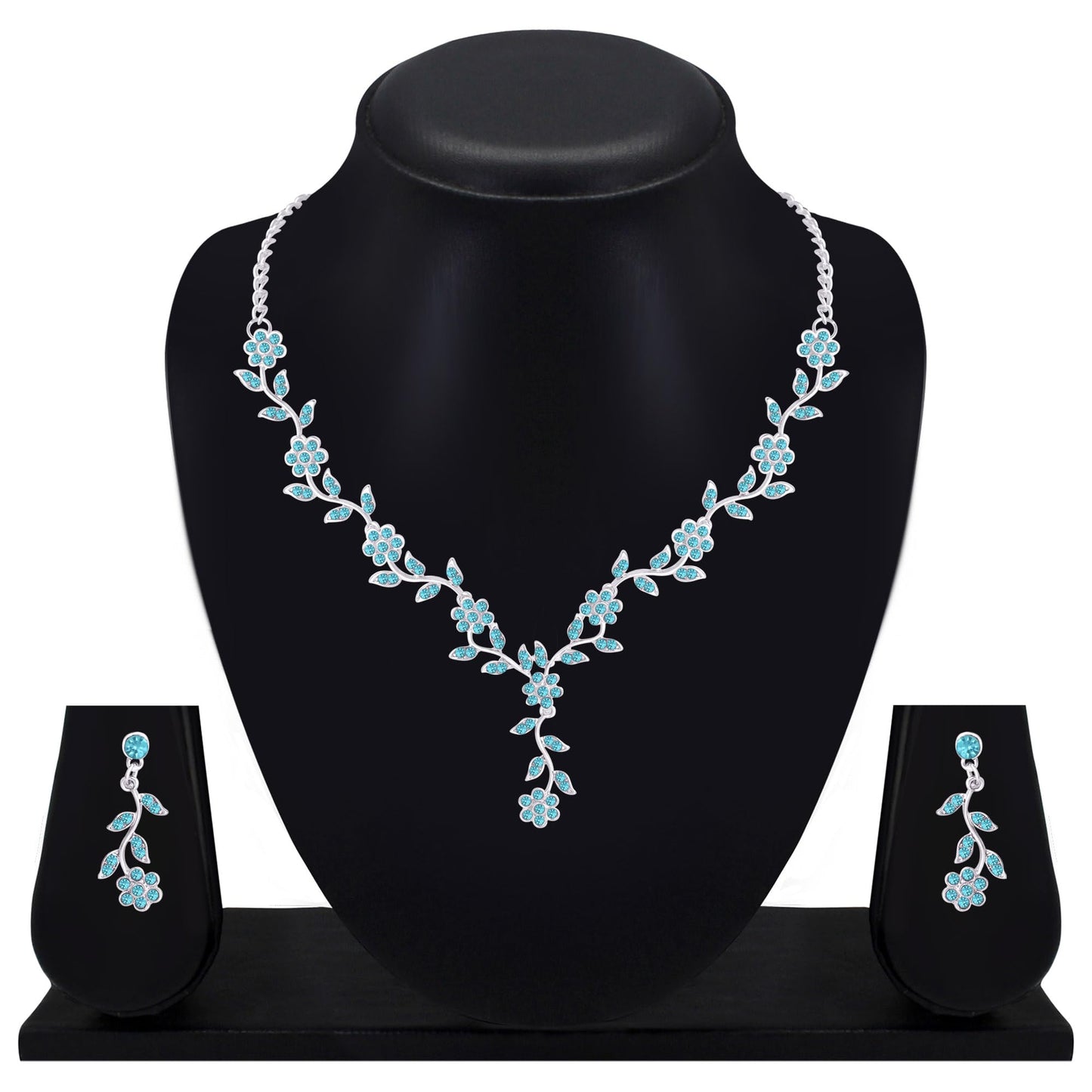 Atasi International American Diamond Style Silver Plated Necklace with Earrings Jewellery Set for Women – Perfect for Party, Wedding, and Engagement