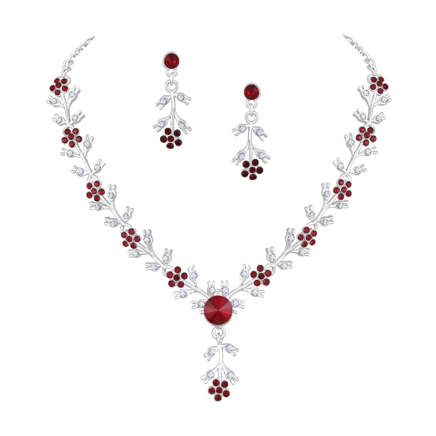 Atasi International American Diamond Style Silver Plated Necklace with Earrings Jewellery Set for Women – Perfect for Party, Wedding, and Engagement