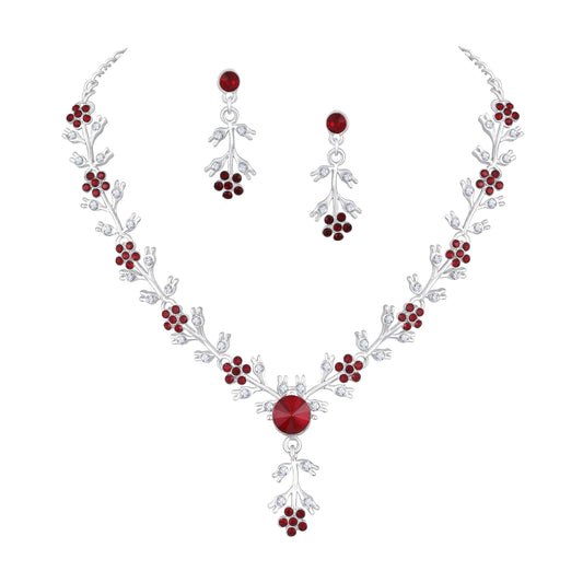Atasi International American Diamond Style Silver Plated Necklace with Earrings Jewellery Set for Women – Perfect for Party, Wedding, and Engagement