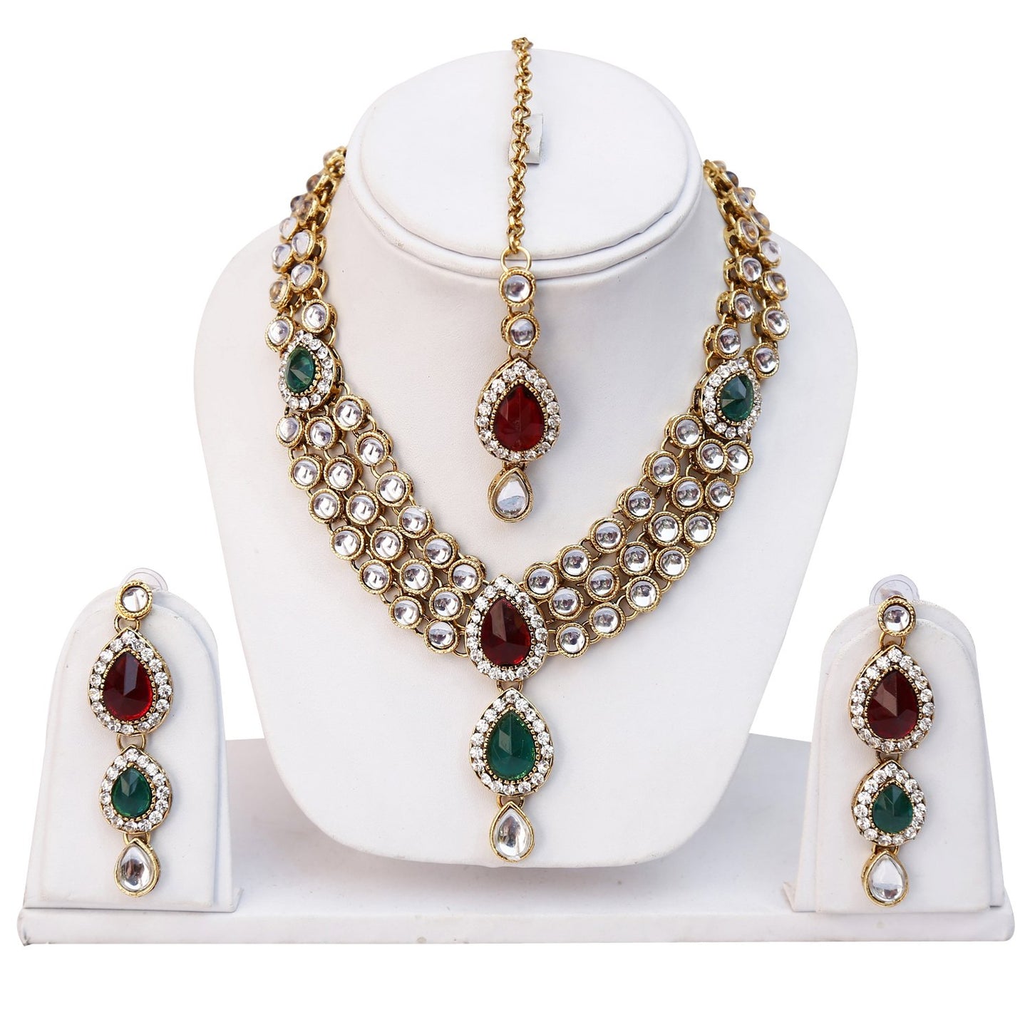 Shining Diva Latest Stylish 18k Gold Plated Traditional Kundan Necklace Jewellery Set for Women