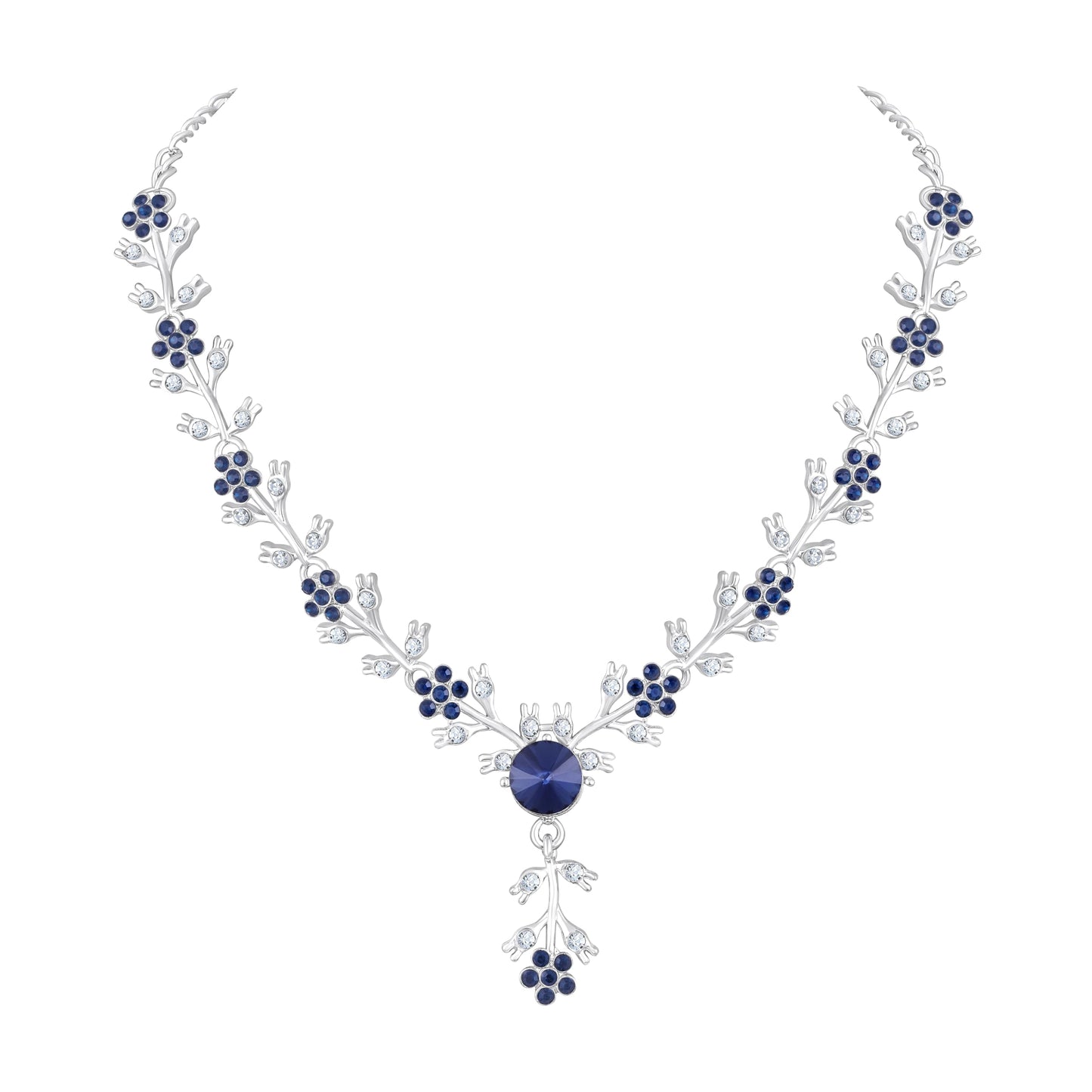 Atasi International American Diamond Style Silver Plated Necklace with Earrings Jewellery Set for Women – Perfect for Party, Wedding, and Engagement