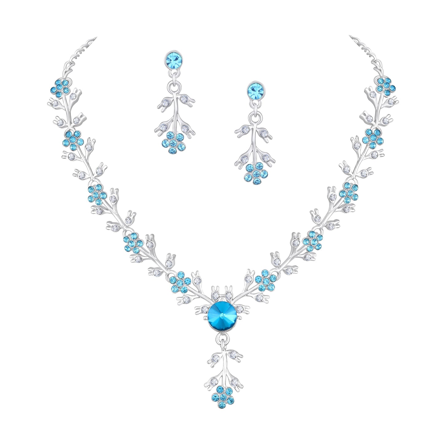 Atasi International American Diamond Style Silver Plated Necklace with Earrings Jewellery Set for Women – Perfect for Party, Wedding, and Engagement