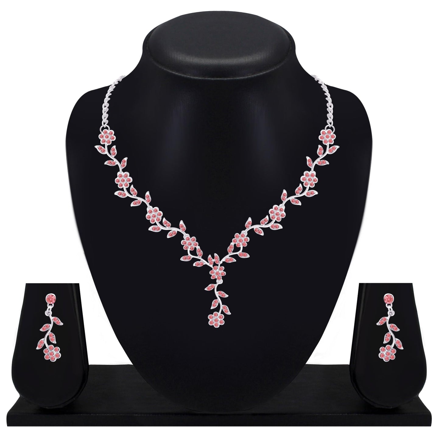 Atasi International American Diamond Style Silver Plated Necklace with Earrings Jewellery Set for Women – Perfect for Party, Wedding, and Engagement