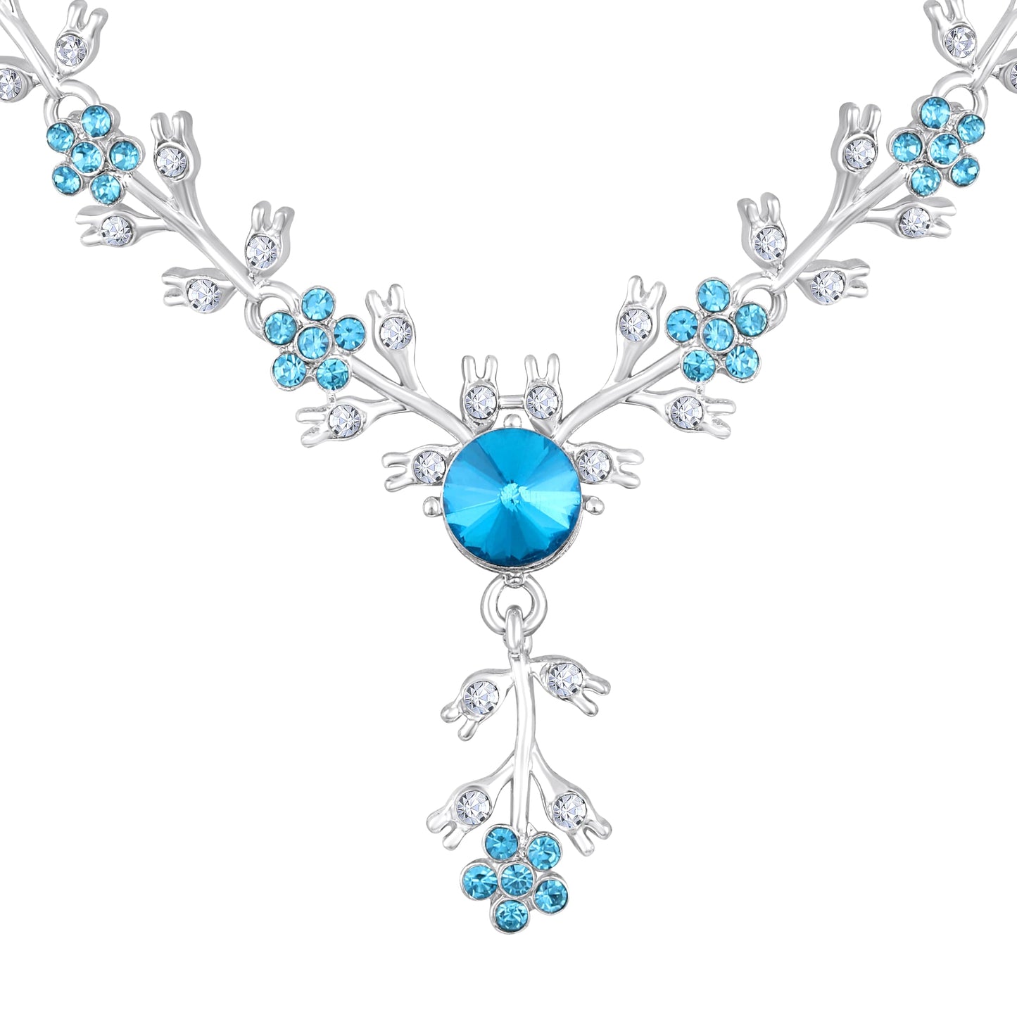 Atasi International American Diamond Style Silver Plated Necklace with Earrings Jewellery Set for Women – Perfect for Party, Wedding, and Engagement