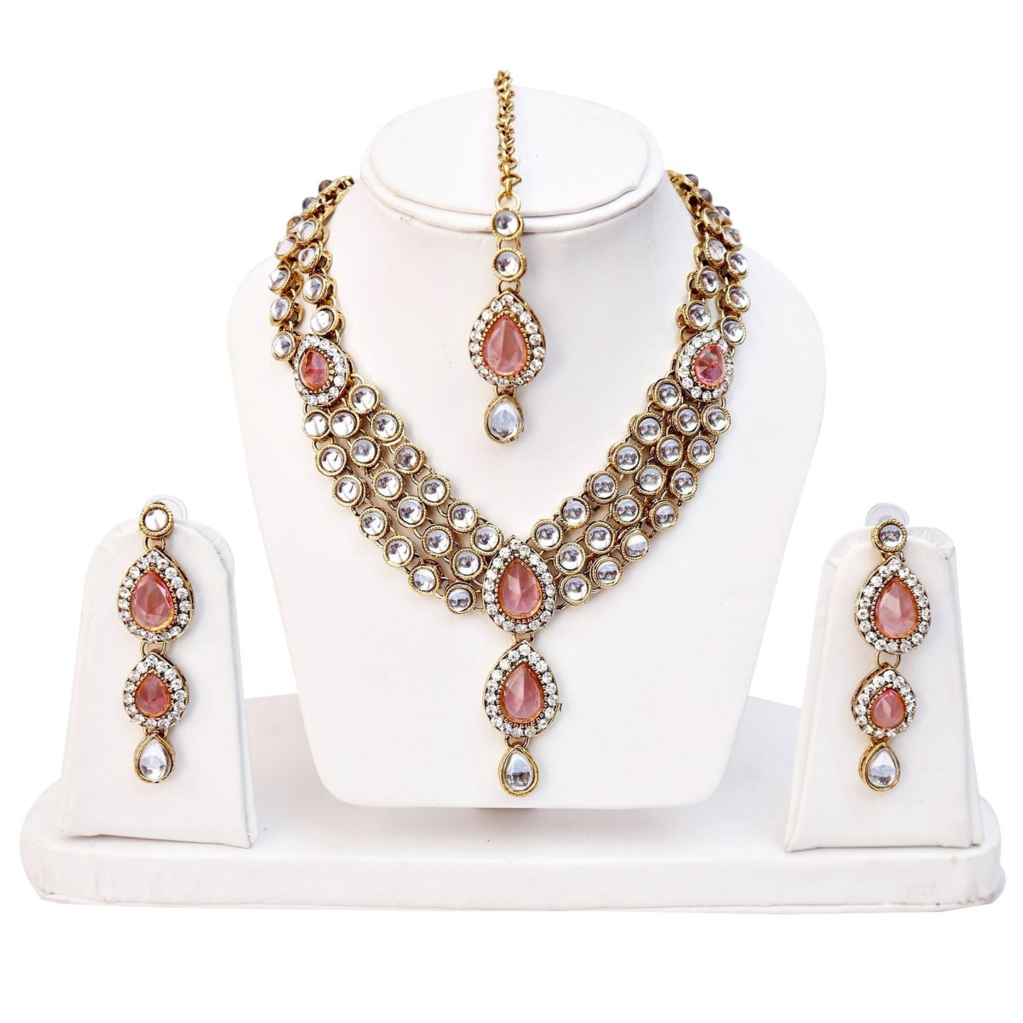 Shining Diva Latest Stylish 18k Gold Plated Traditional Kundan Necklace Jewellery Set for Women
