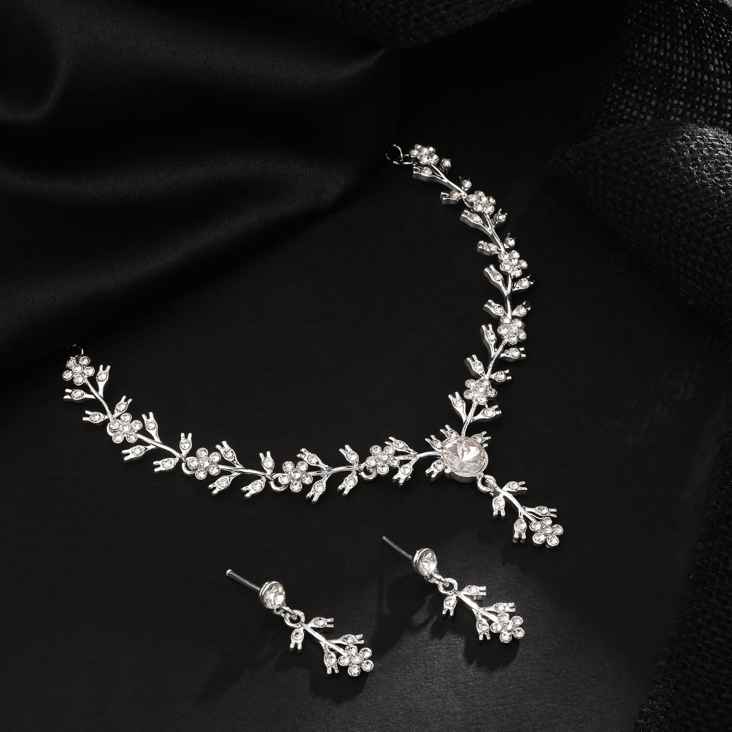 Atasi International American Diamond Style Silver Plated Necklace with Earrings Jewellery Set for Women – Perfect for Party, Wedding, and Engagement