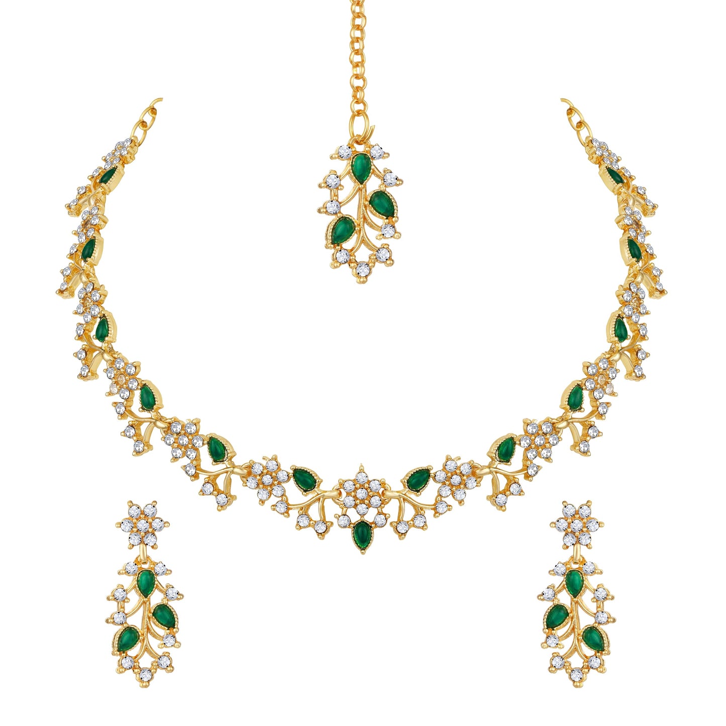 Atasi International American Diamond AD with Colorful Crystal Necklace Jewellery Set for Women/Girls | Perfect for Weddings, Parties & Festive Occasions