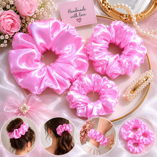 Premium Satin Scrunchies Hair Bands Combo Set of 3 for Women and Girls