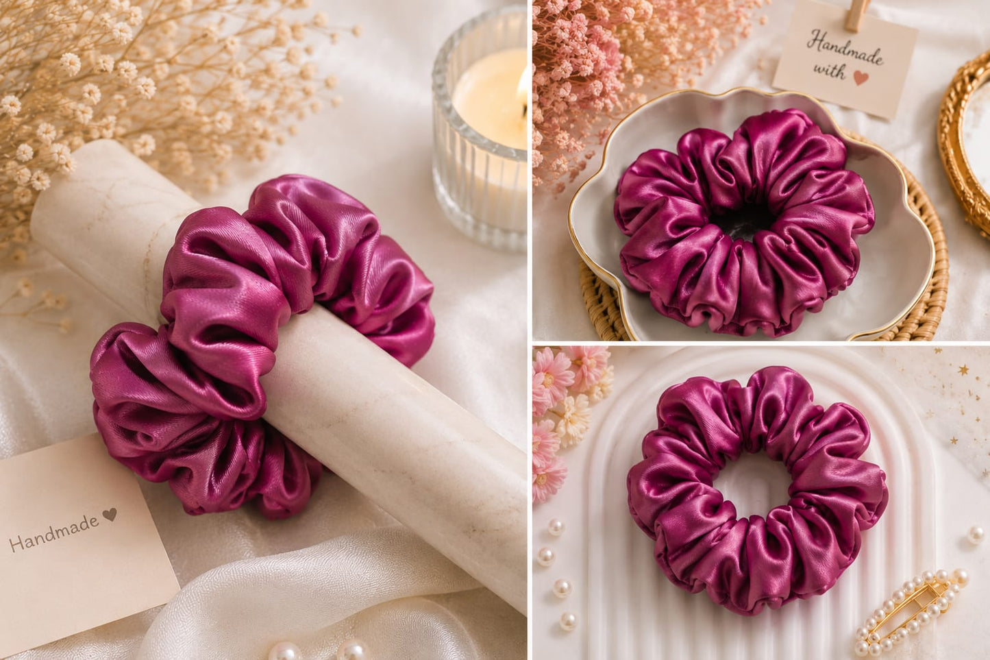 Premium Satin Scrunchies Hair Bands Combo Set of 3 for Women and Girls