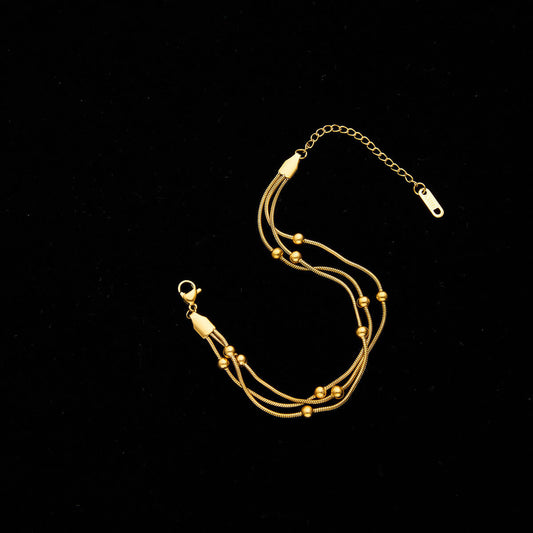 Triple Layer Gold Chain Bracelet with Beads E-legant Women’s Jewelry